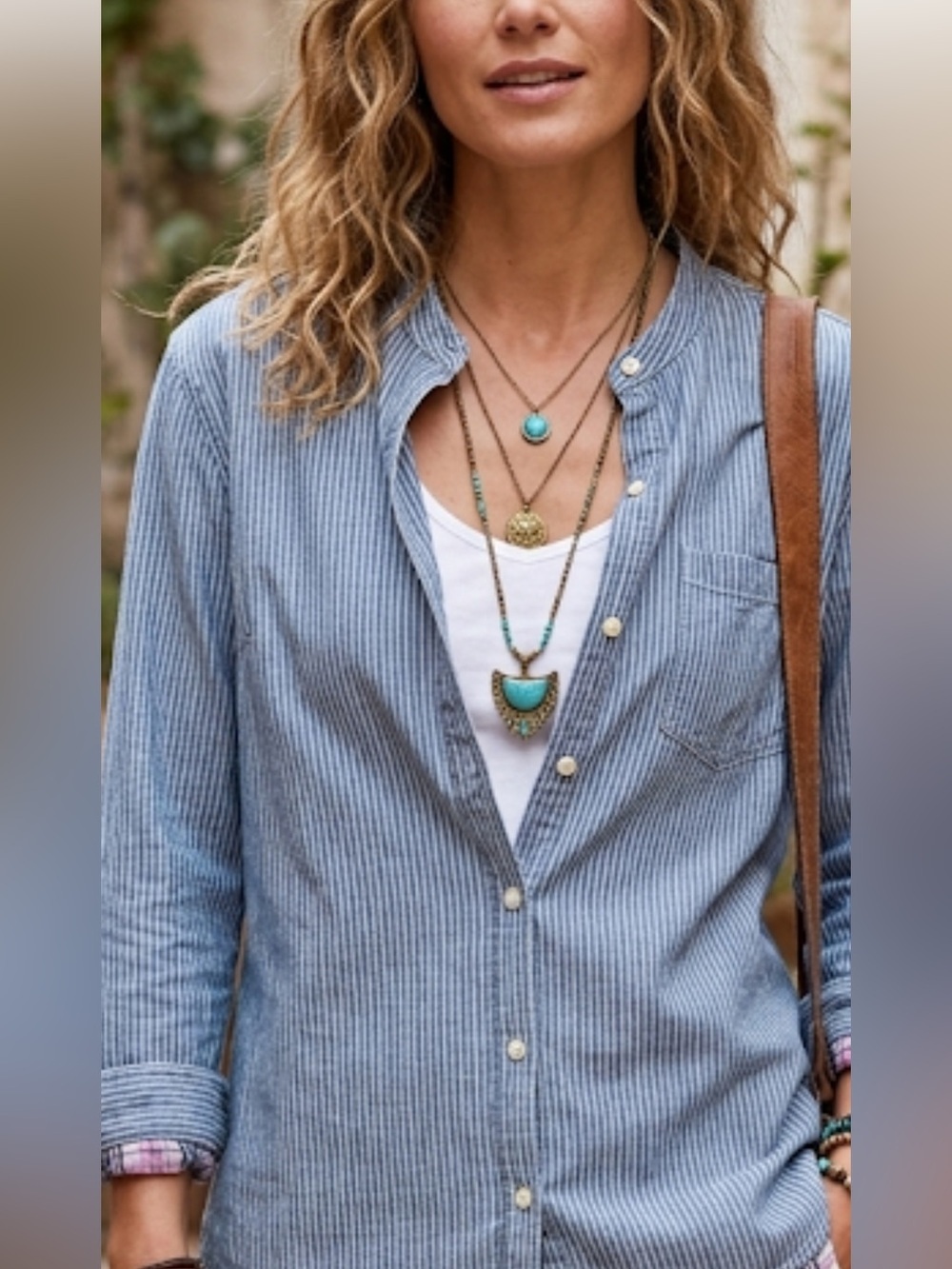 JACHS Girlfriend Ride & Leisure Blue Pinstripe Oversized Button-Down XL